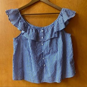 Blue & White Striped Off the Shoulder Top